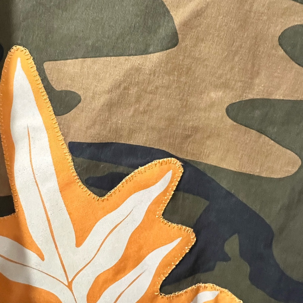 One of a kind. Camouflage Unisex with Hawaiian leaf print sewn on back. OS. - Picture 3 of 3